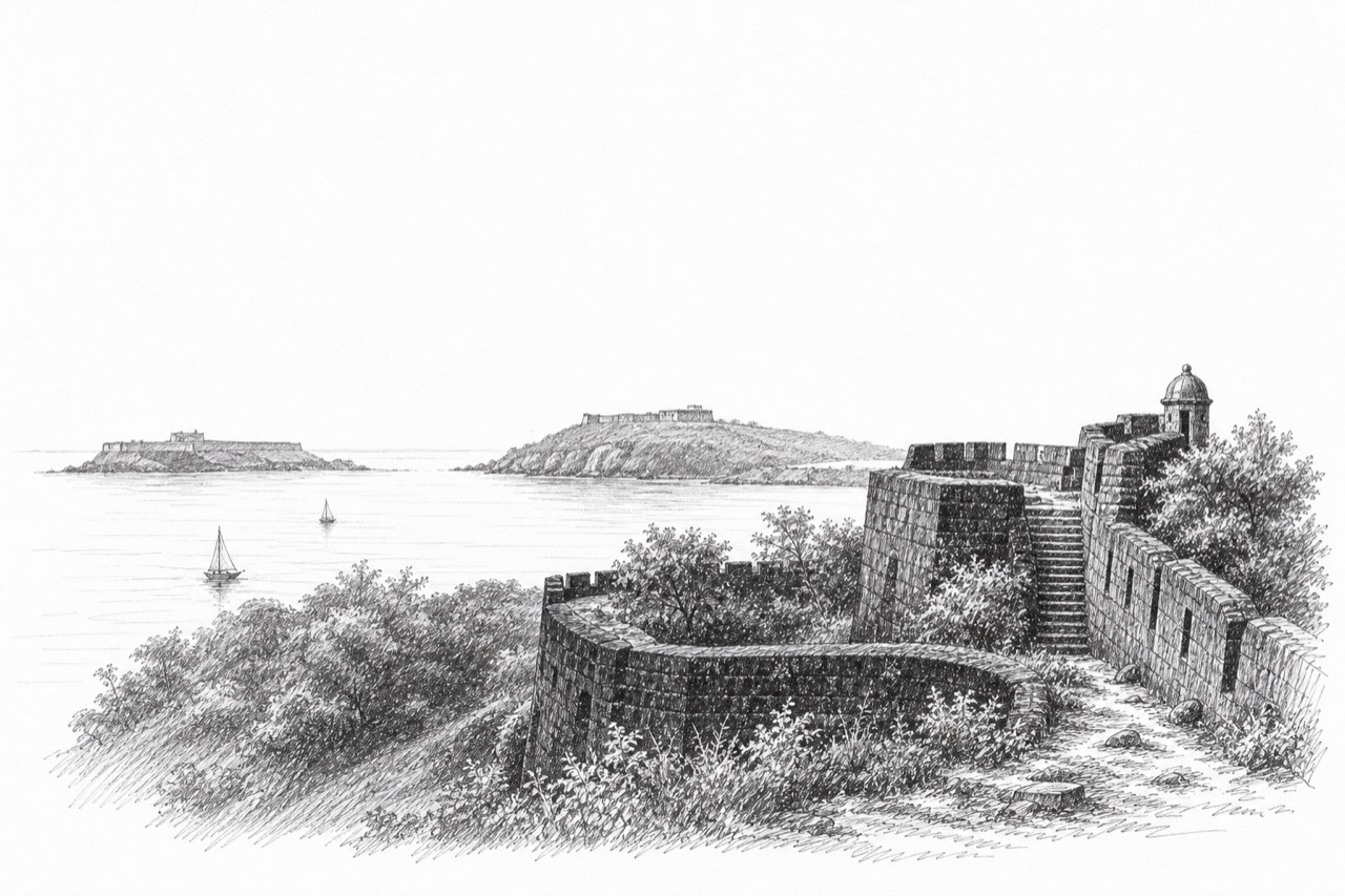 Hand-drawn pencil travel sketch for Kuwarbav, India