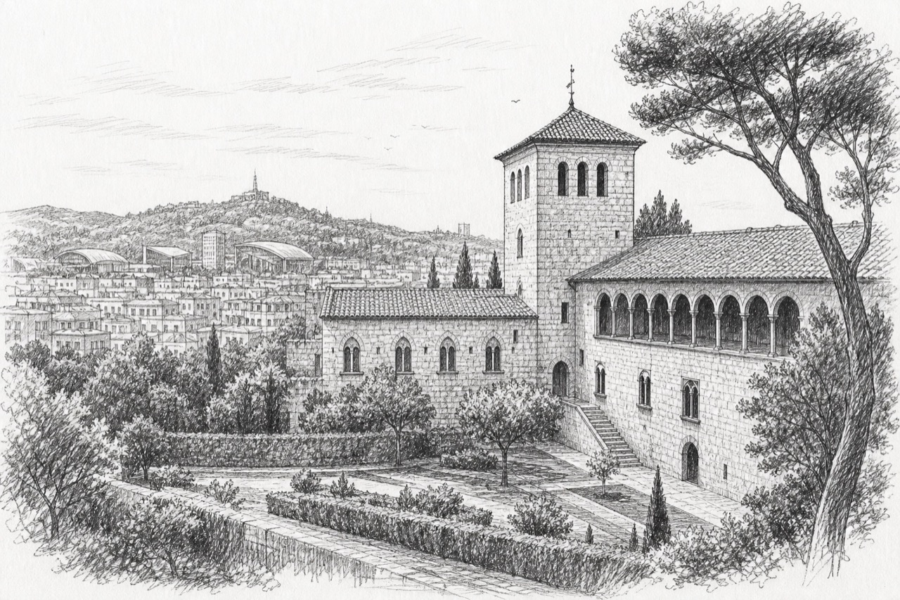 Hand-drawn pencil travel sketch for l'Antiga Esquerra de l'Eixample, Spain