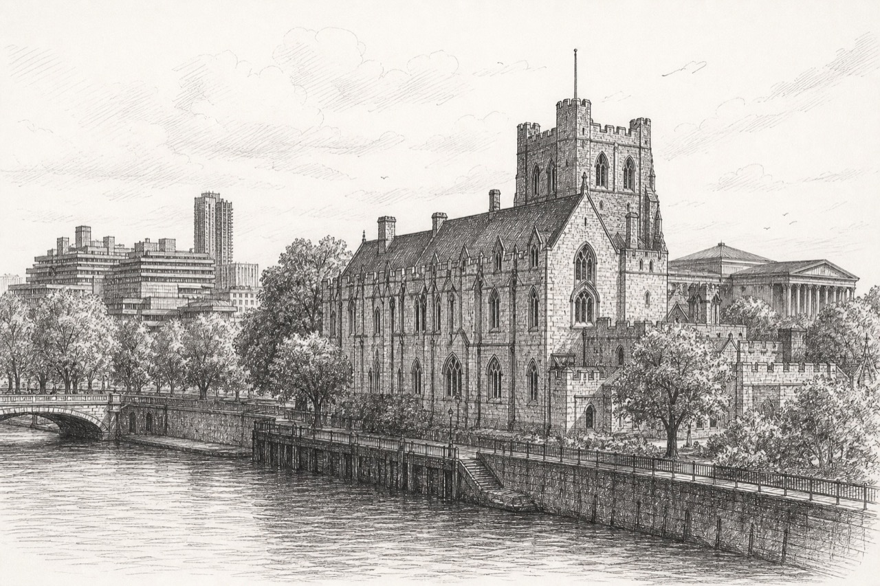 Hand-drawn pencil travel sketch for London, United Kingdom