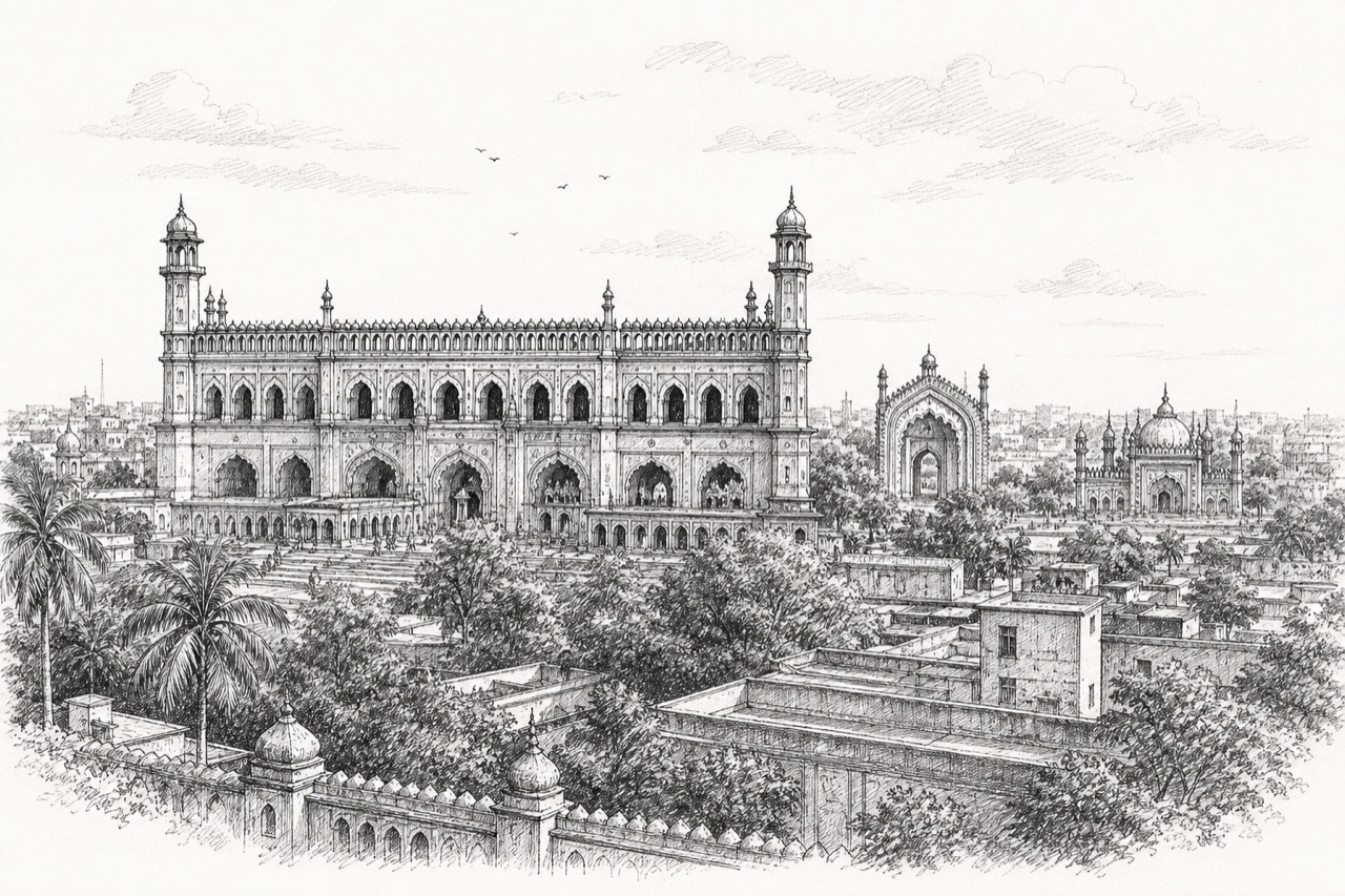 Hand-drawn pencil travel sketch for Lucknow