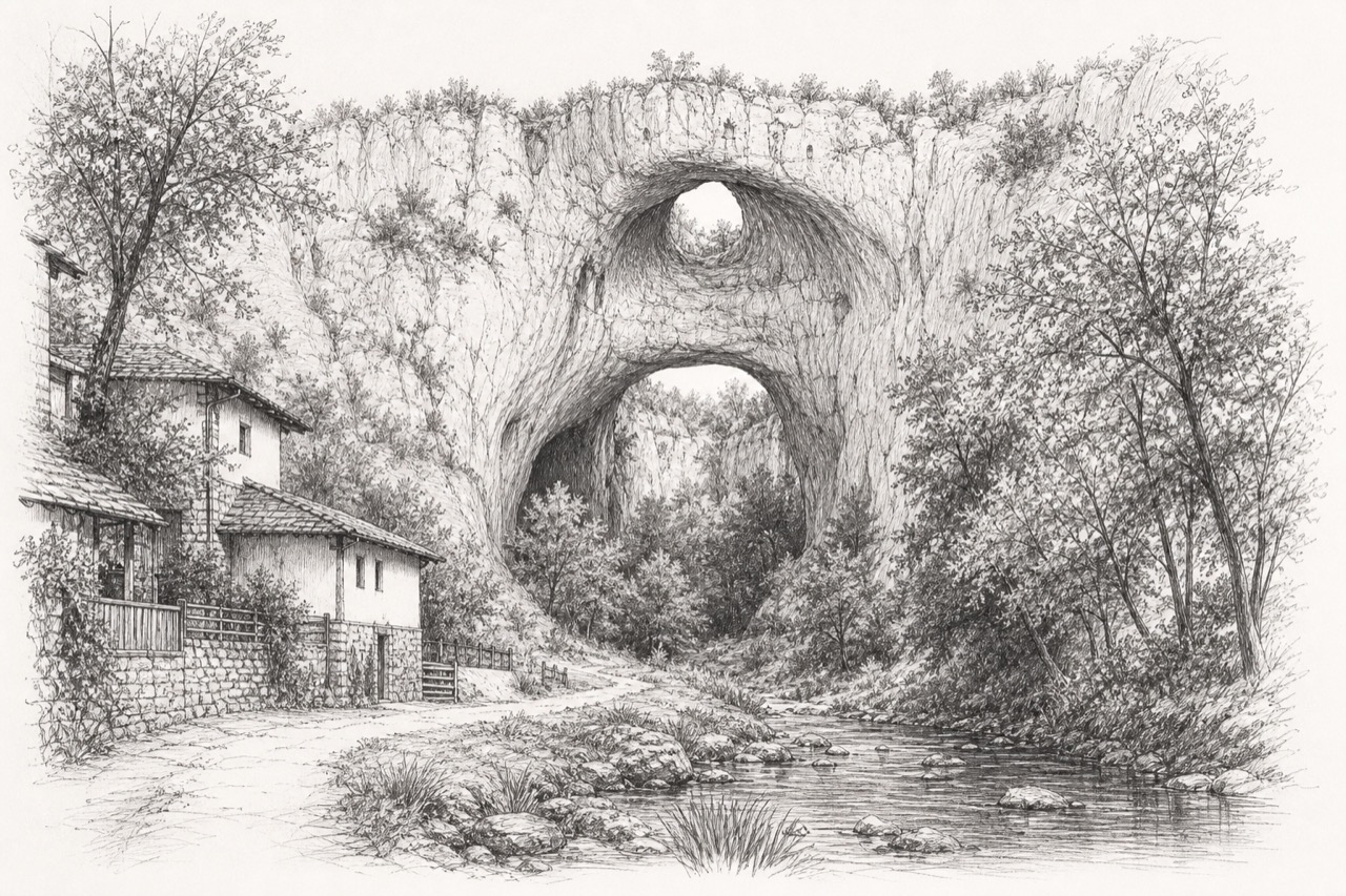 Hand-drawn pencil travel sketch for Lukovit, Bulgaria