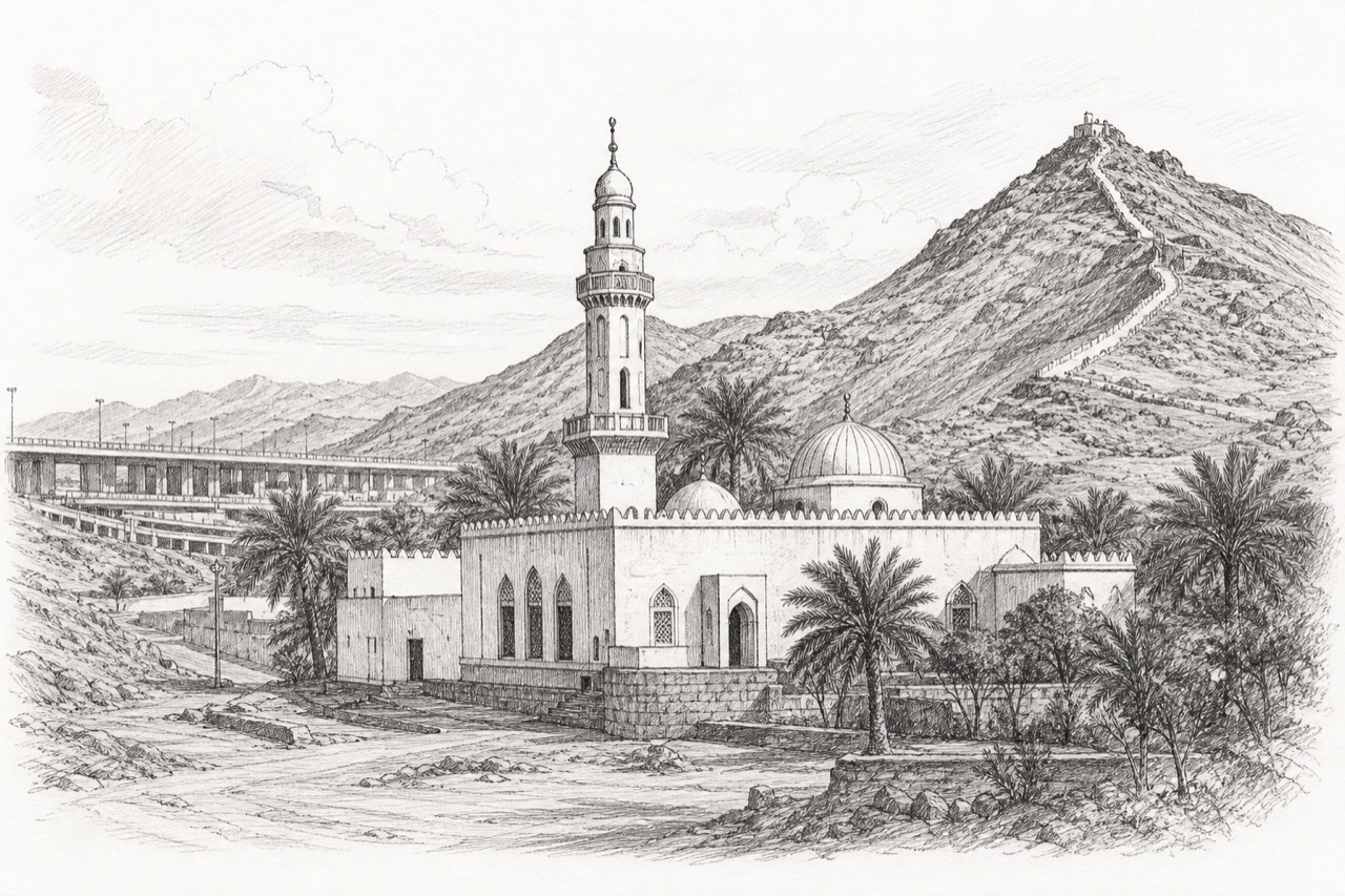 Hand-drawn pencil travel sketch for Makkah, Saudi Arabia