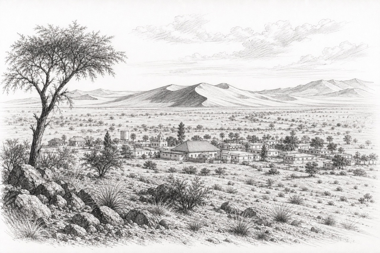 Hand-drawn pencil travel sketch for Maltahöhe, Namibia