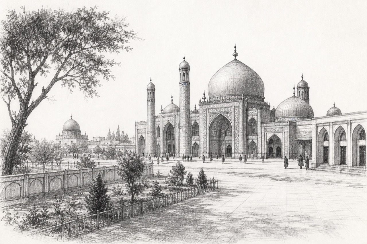 Hand-drawn pencil travel sketch for Mazār-e Sharīf, Afghanistan