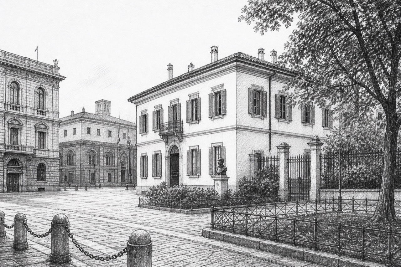 Hand-drawn pencil travel sketch for Milan, Italy