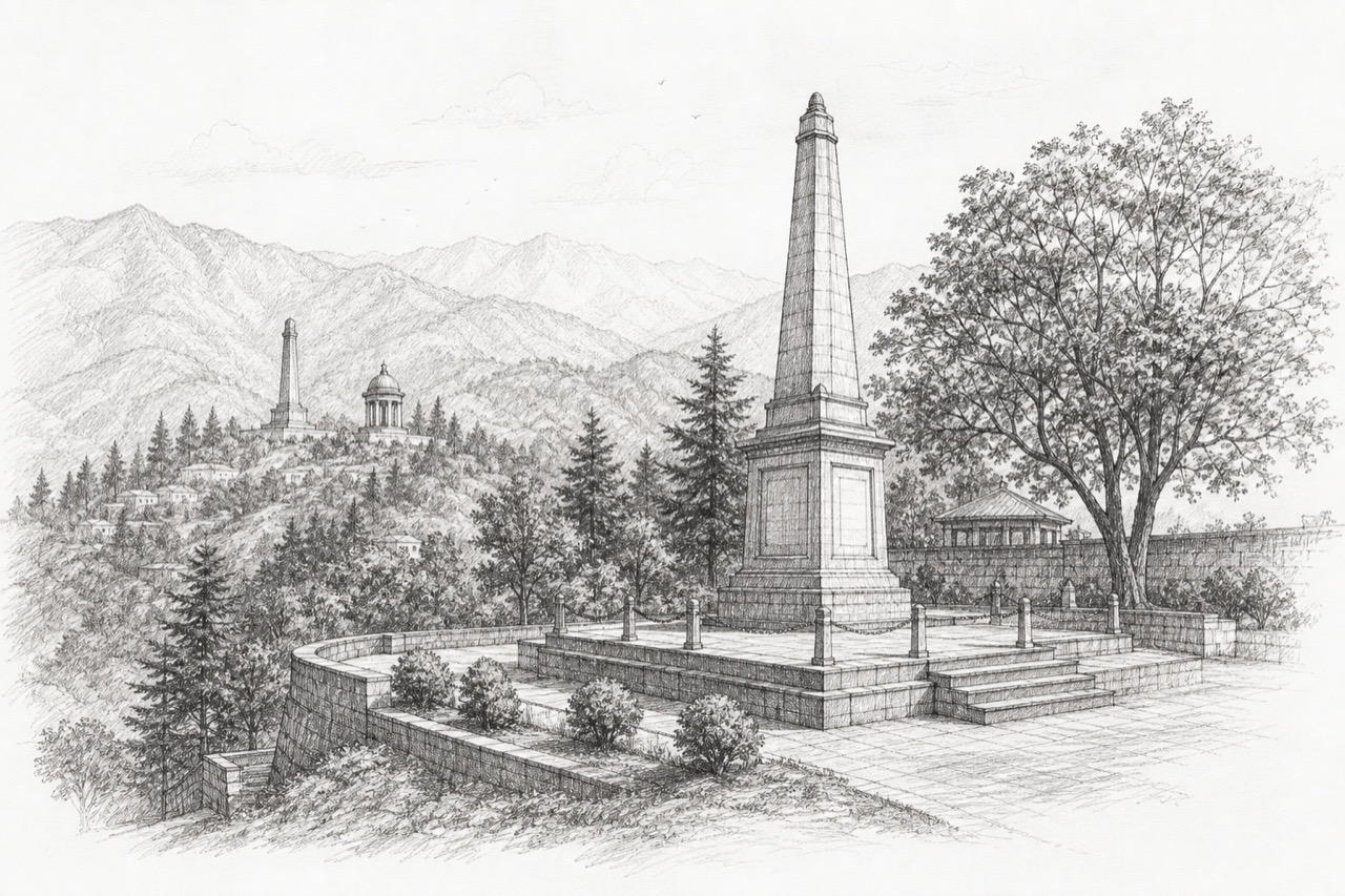 Hand-drawn pencil travel sketch for Mussoorie