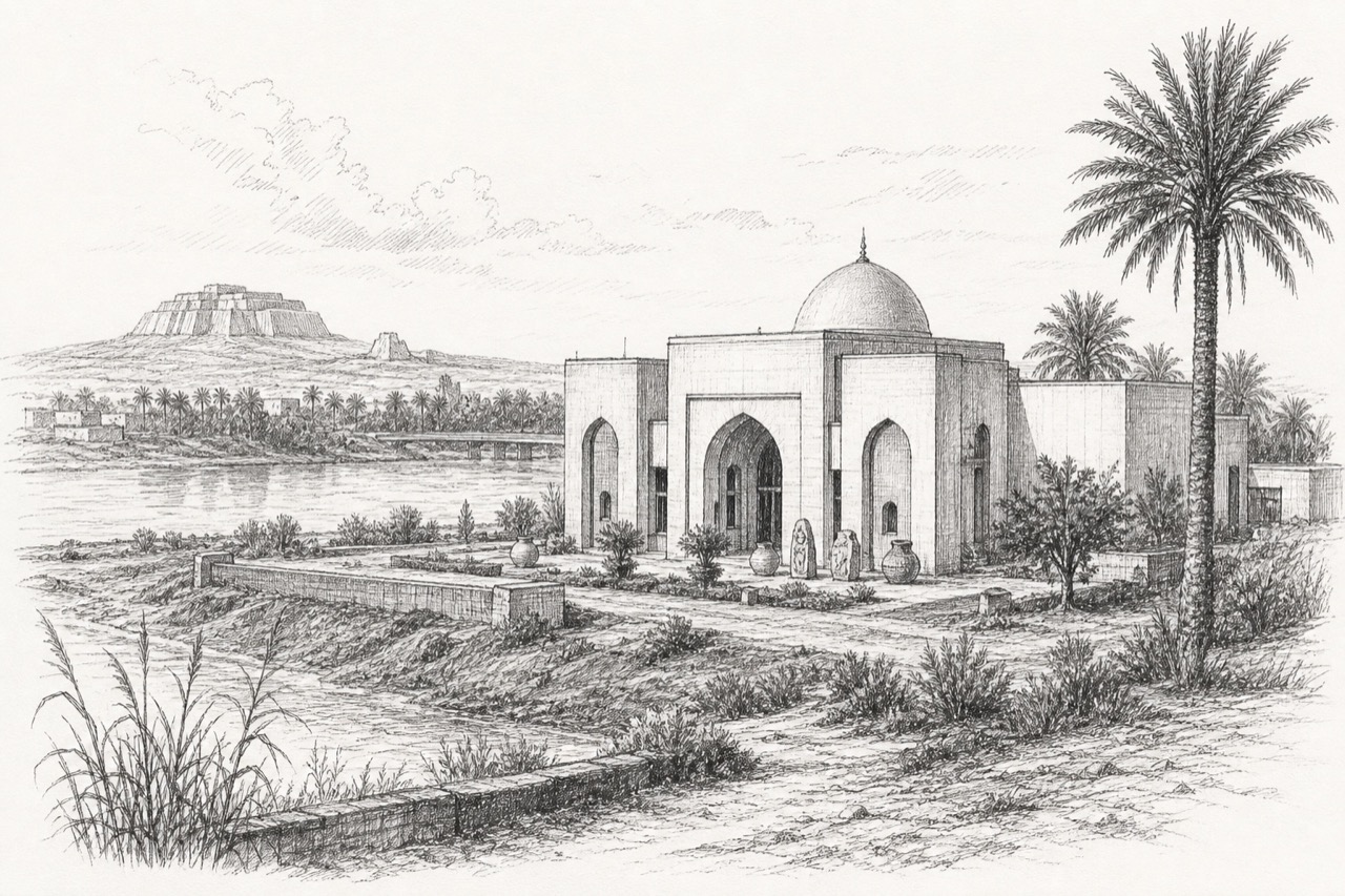 Hand-drawn pencil travel sketch for Nasiriyah, Iraq