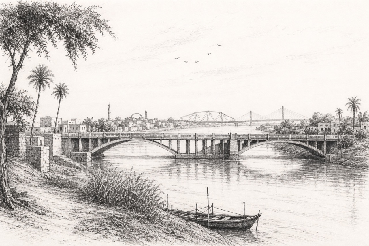Hand-drawn pencil travel sketch for Noorabad, Pakistan