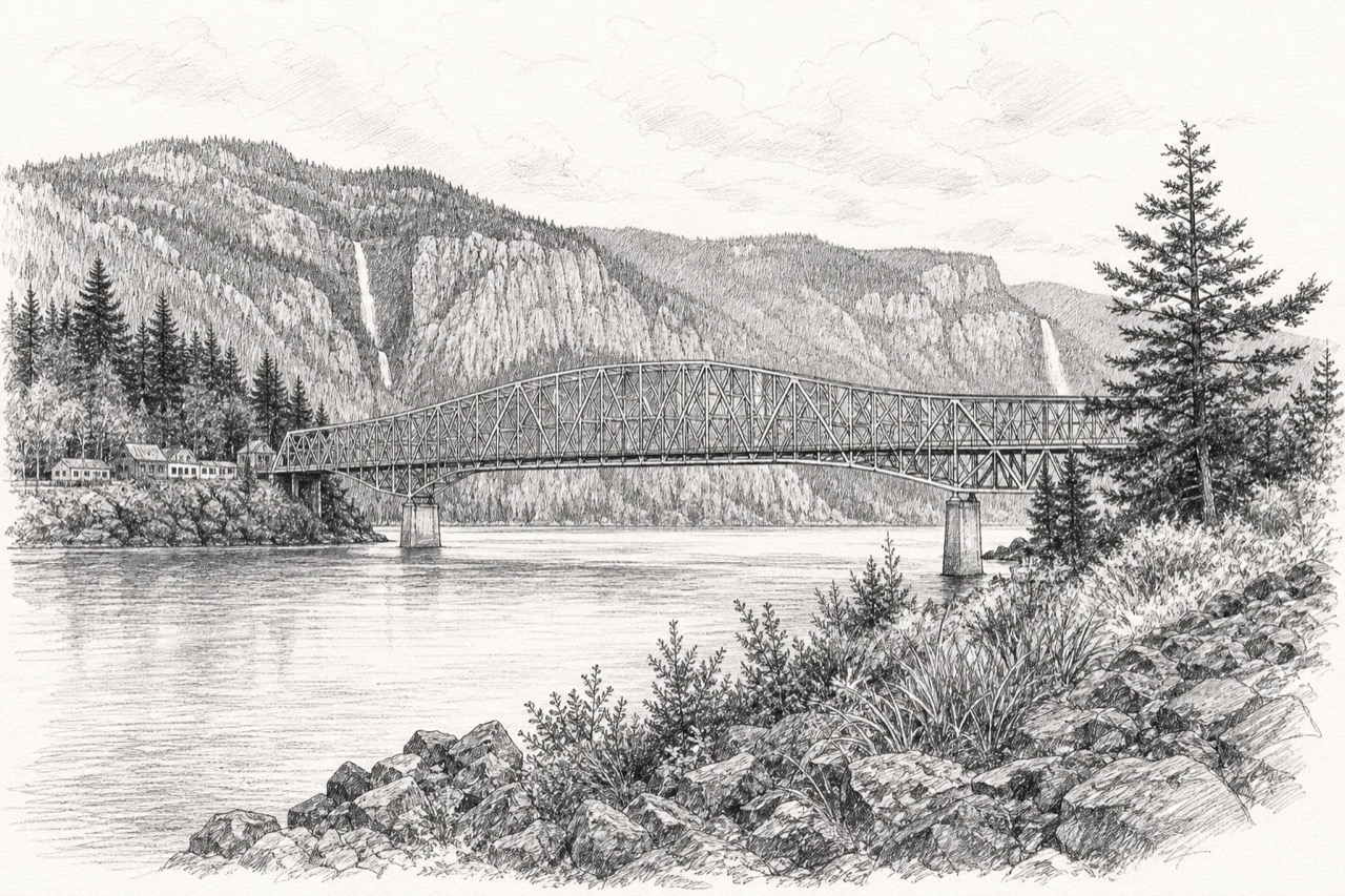 Hand-drawn pencil travel sketch for North Bonneville, United States