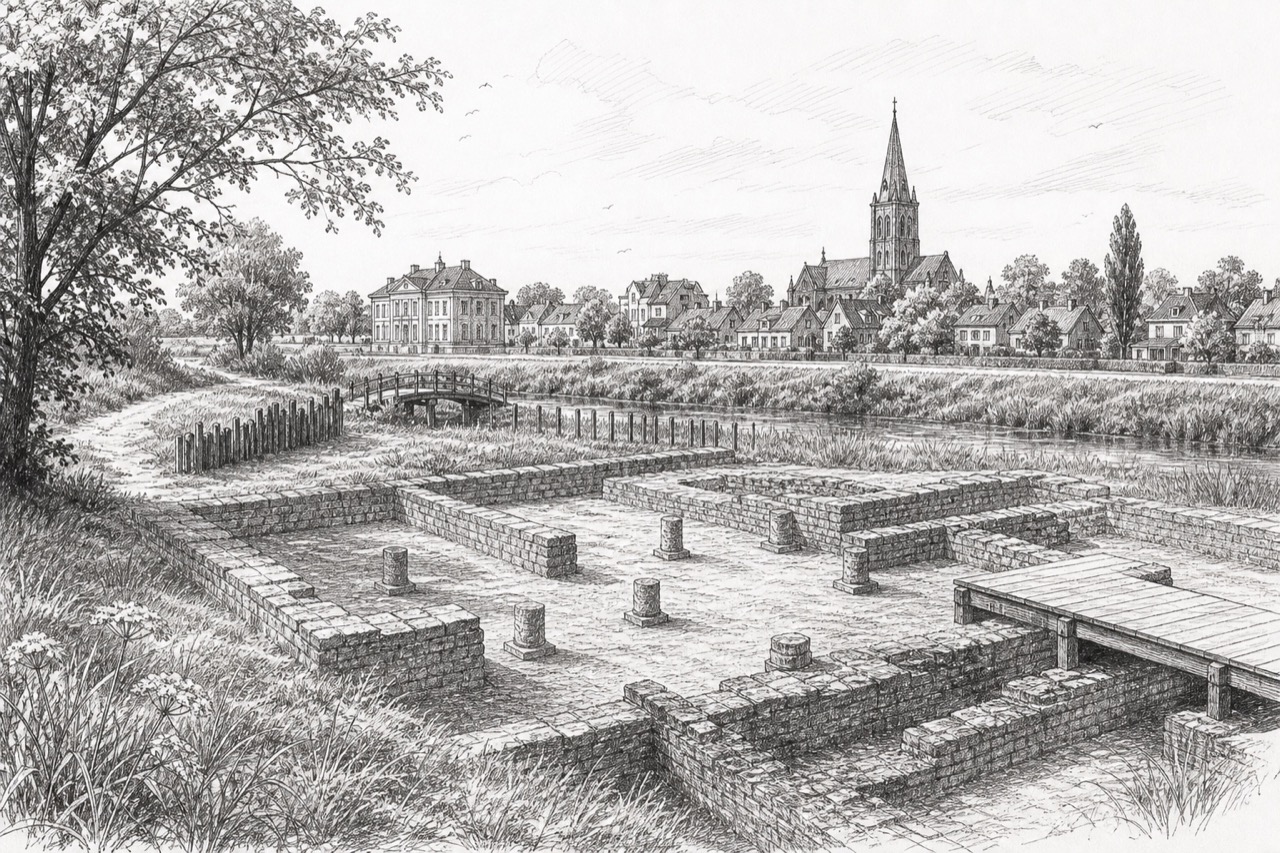Hand-drawn pencil travel sketch for Oegstgeest, Netherlands