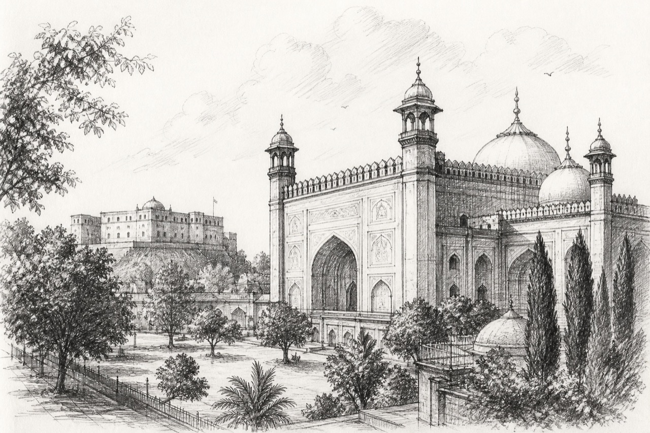 Hand-drawn pencil travel sketch for Peshawar, Pakistan