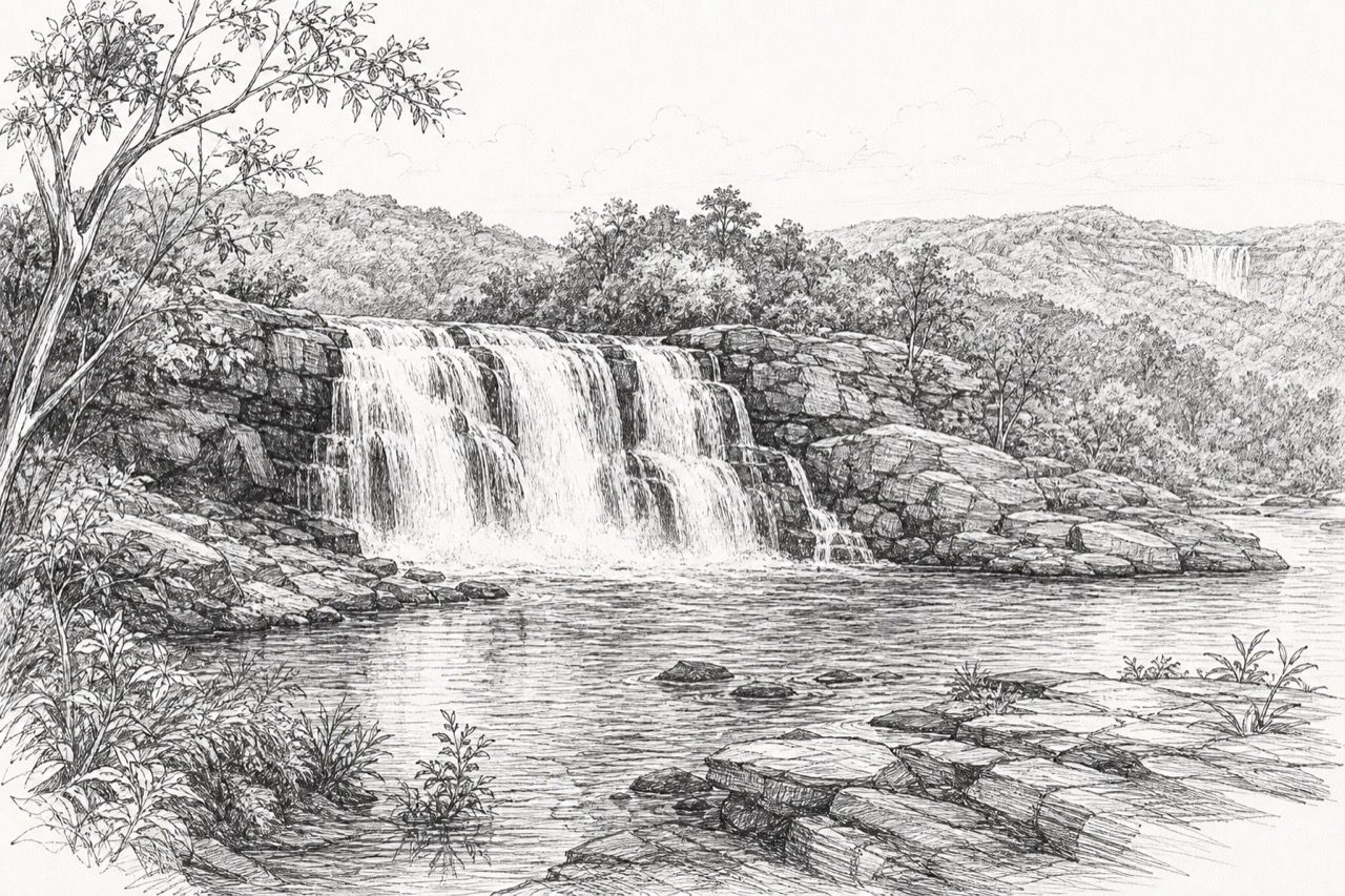 Hand-drawn pencil travel sketch for Pindorama do Tocantins, Brazil