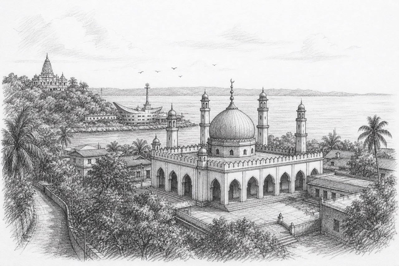 Hand-drawn pencil travel sketch for Port Blair