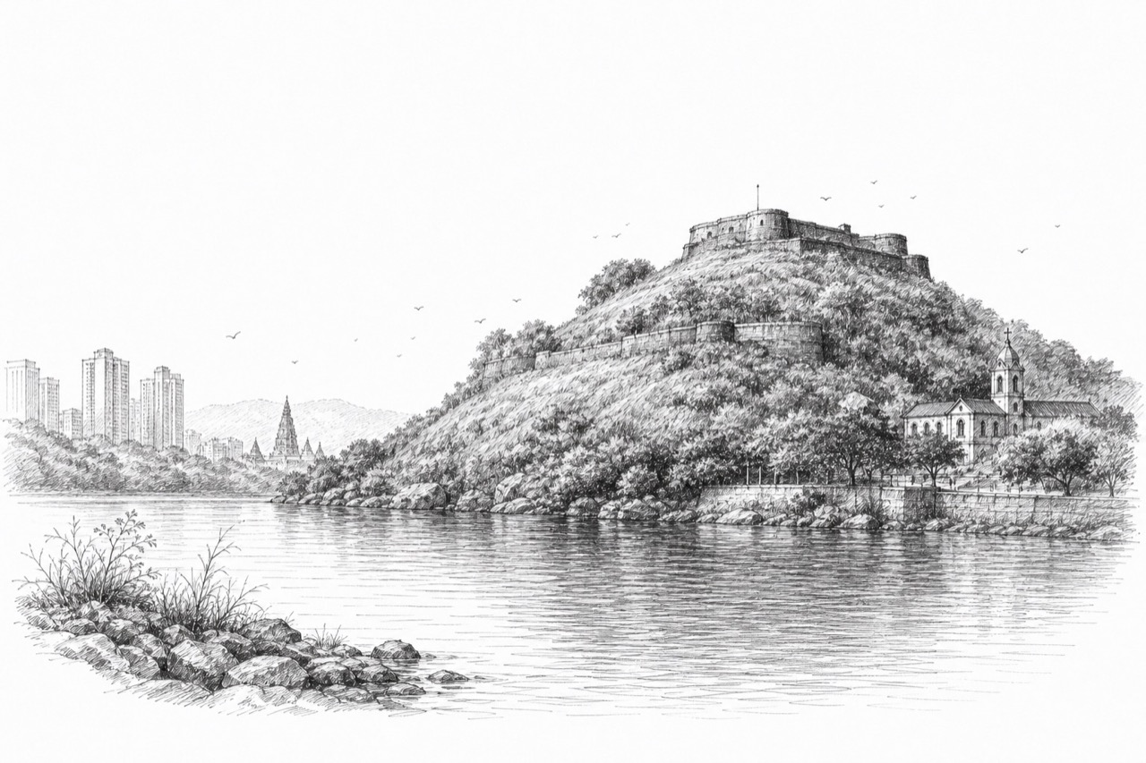 Hand-drawn pencil travel sketch for Powai, India
