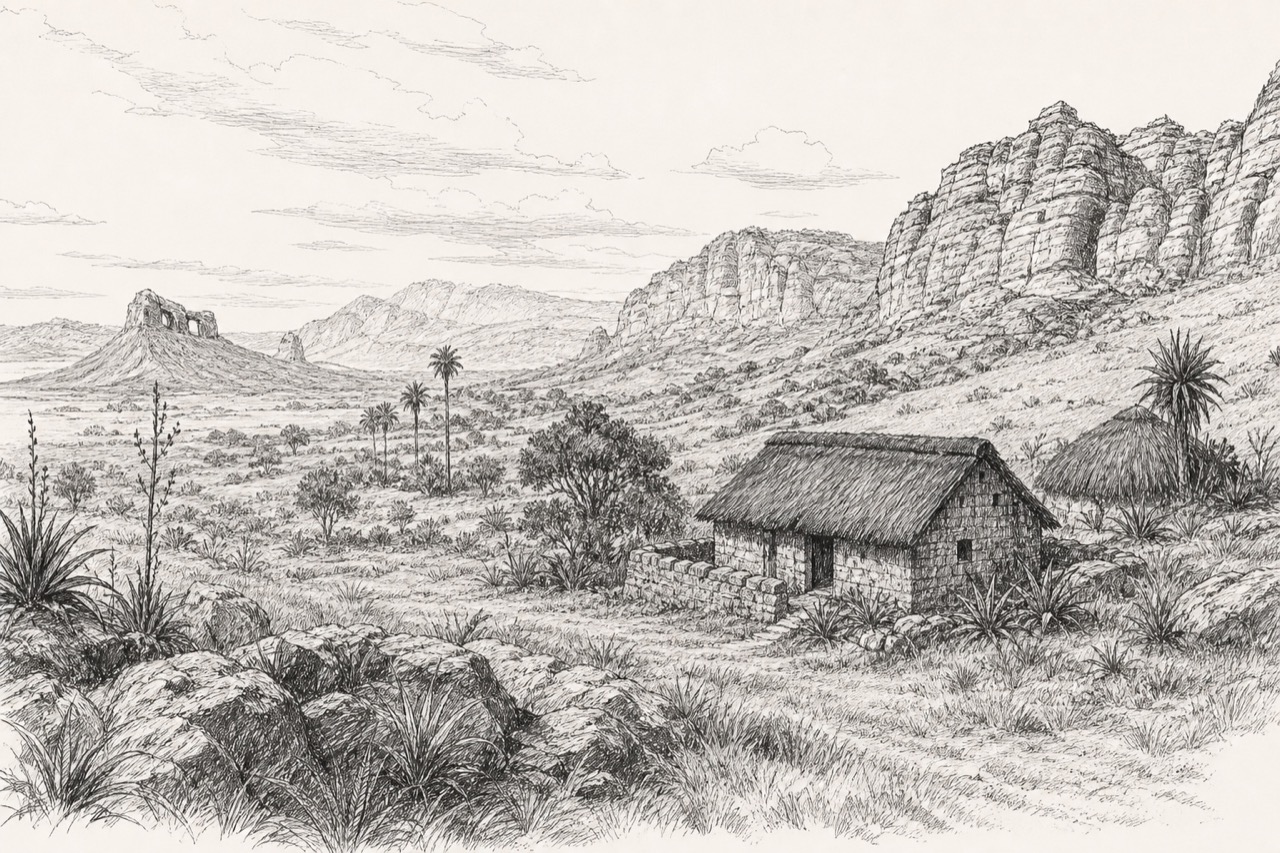 Hand-drawn pencil travel sketch for Ranohira, Madagascar