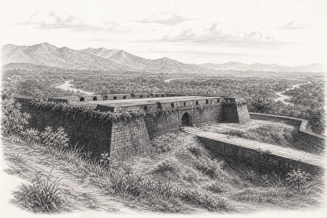 Hand-drawn pencil travel sketch for Sakleshpur
