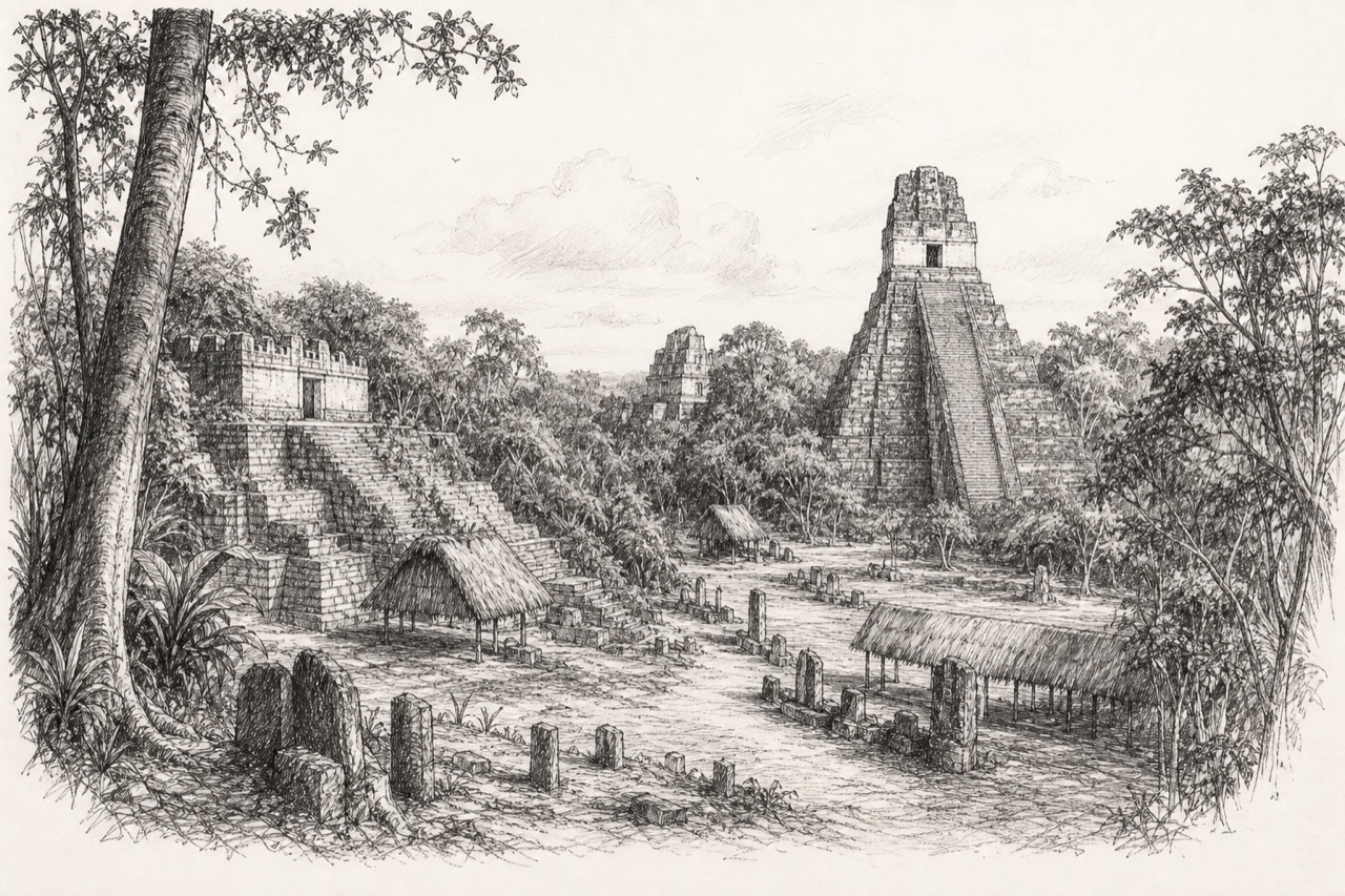 Hand-drawn pencil travel sketch for San José, Guatemala