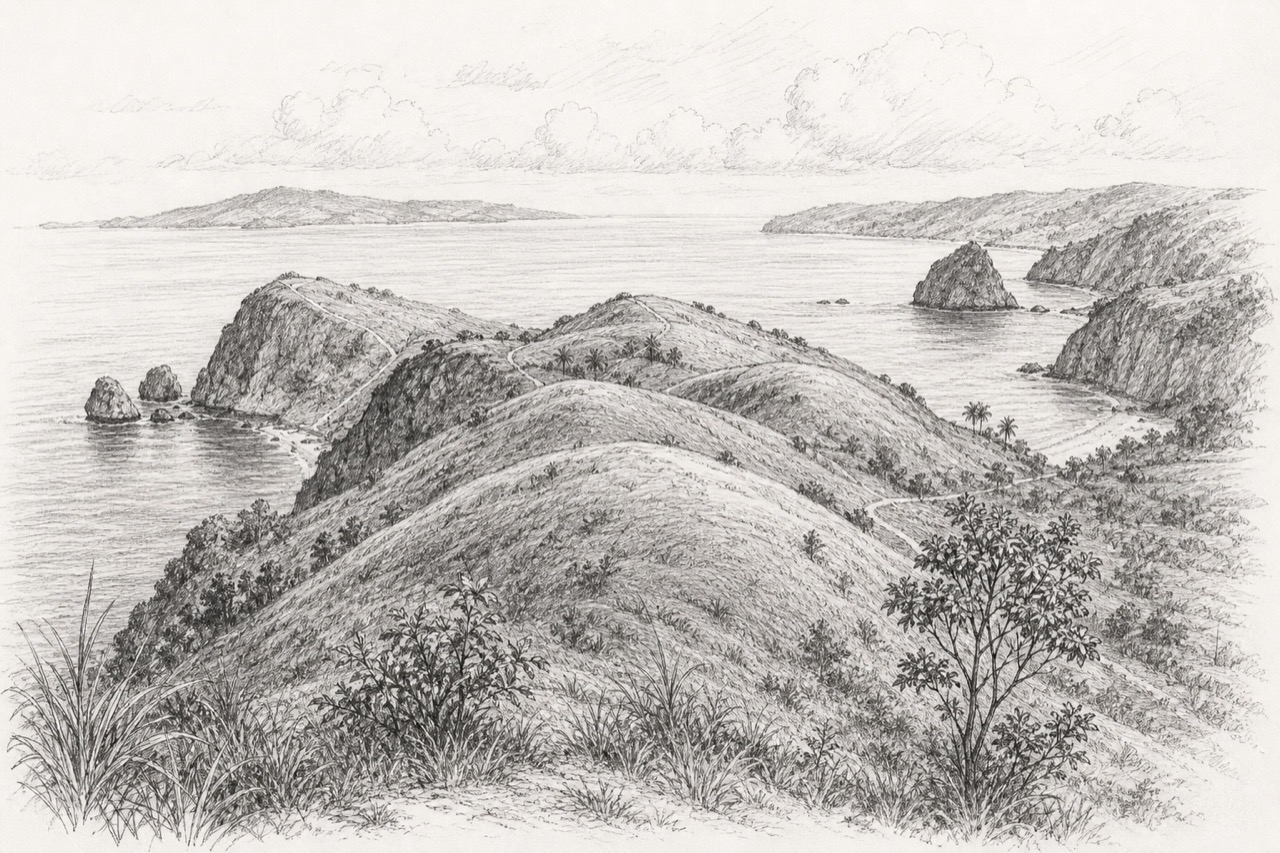 Hand-drawn pencil travel sketch for Tanglad, Indonesia