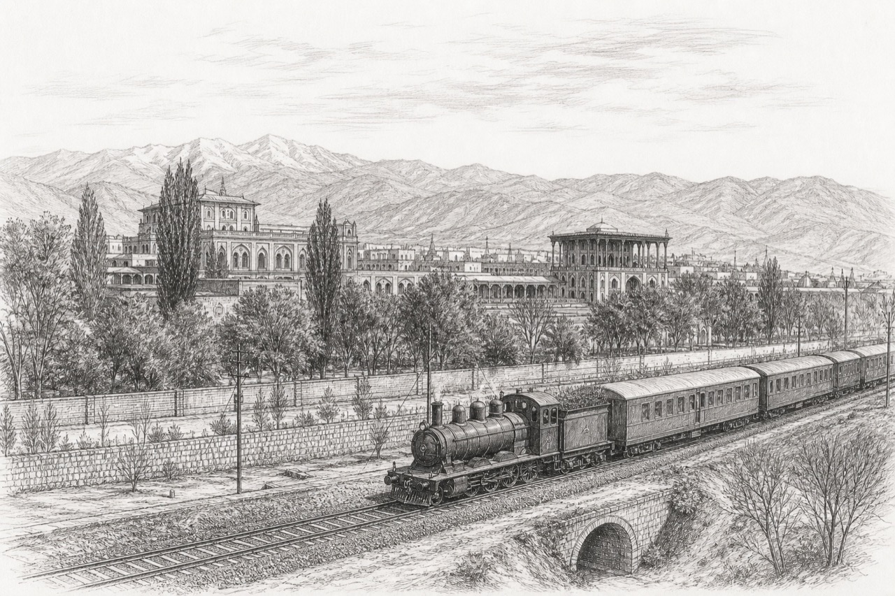 Hand-drawn pencil travel sketch for Tehran, Iran