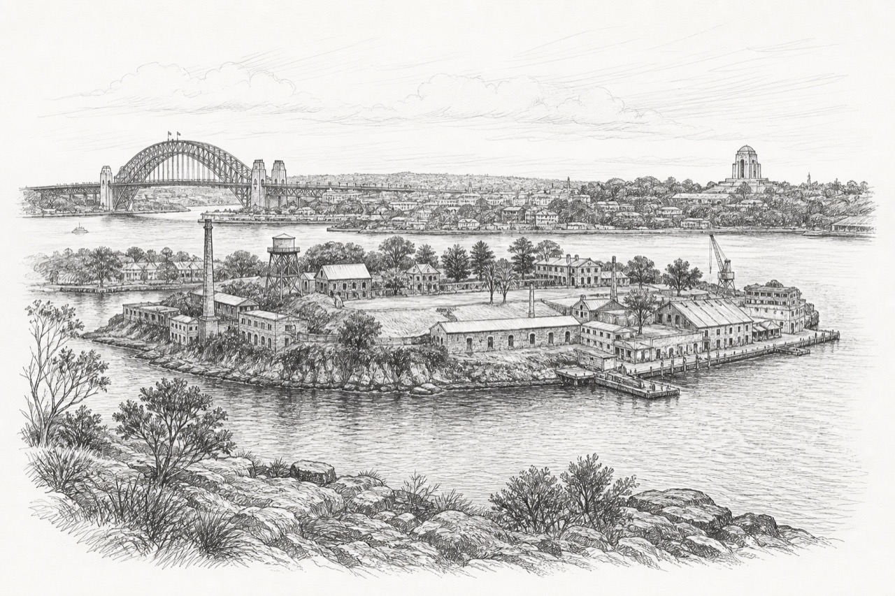 Hand-drawn pencil travel sketch for The Rocks, Australia