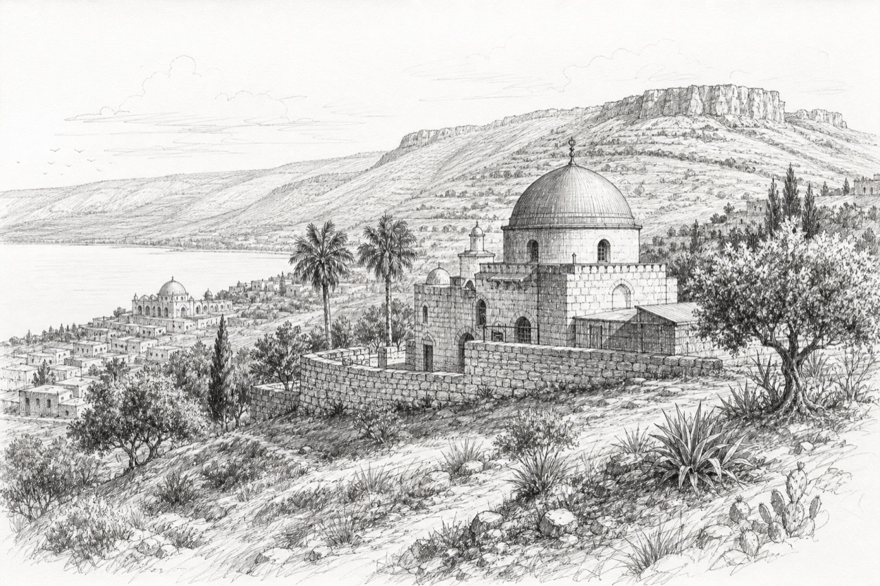 Hand-drawn pencil travel sketch for Tiberias, Israel