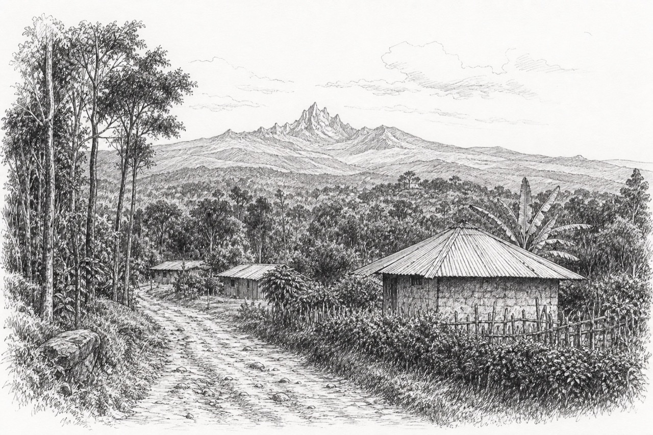 Hand-drawn pencil travel sketch for Timau, Kenya
