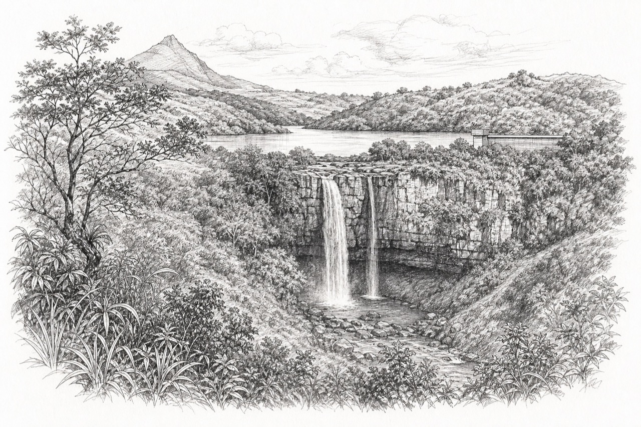 Hand-drawn pencil travel sketch for Vacoas, Mauritius