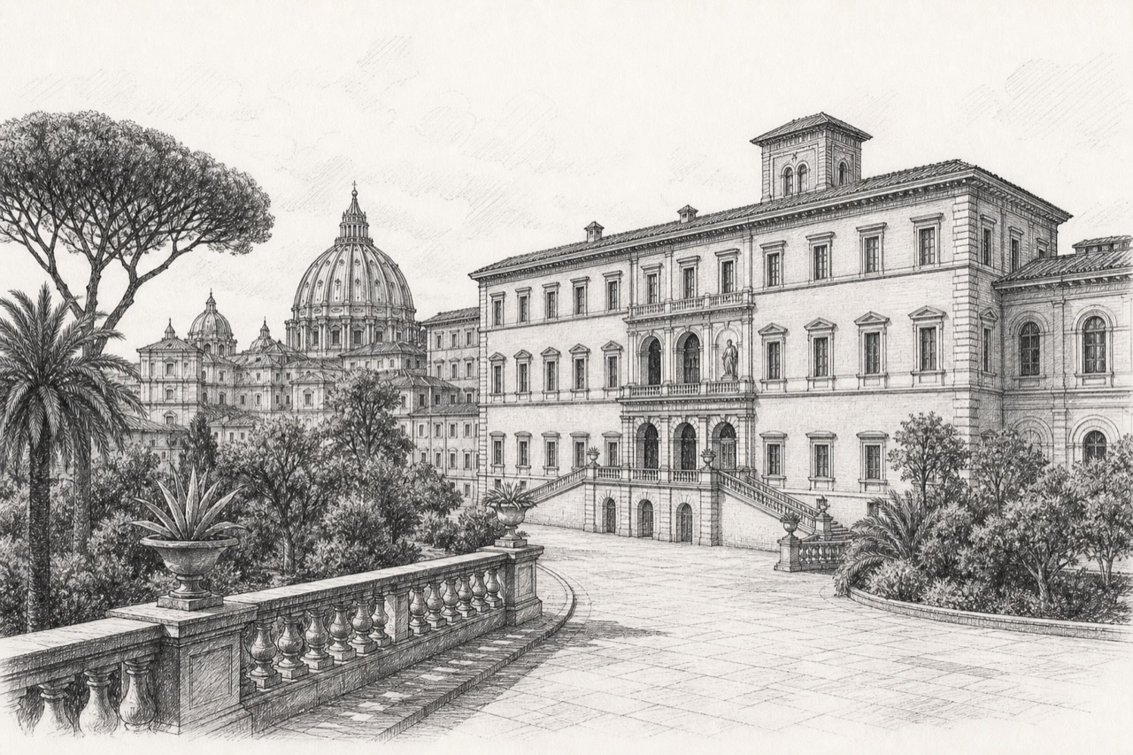 Hand-drawn pencil travel sketch for Vatican City, Vatican City
