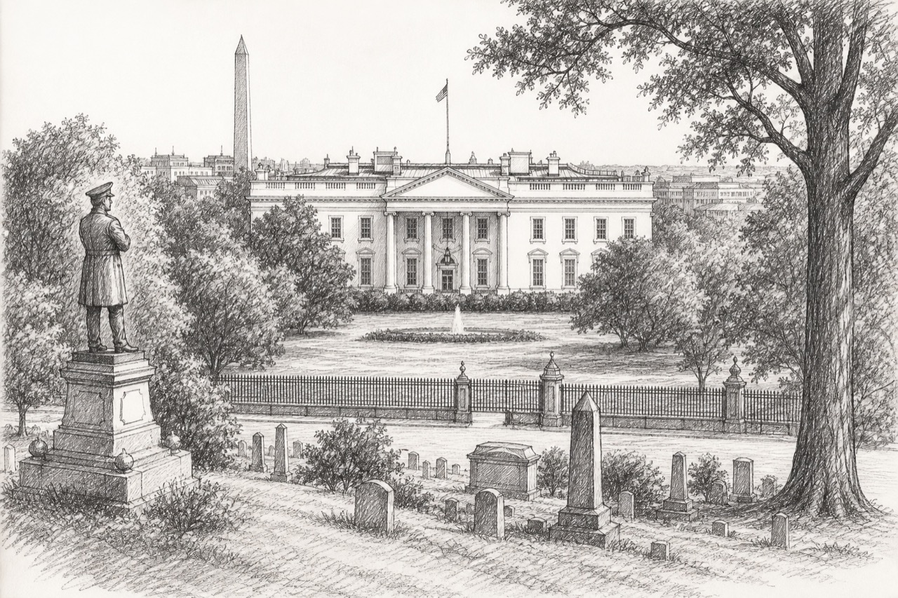 Hand-drawn pencil travel sketch for Washington, United States