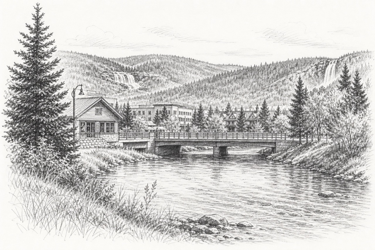 Hand-drawn pencil travel sketch for West Yellowstone, United States