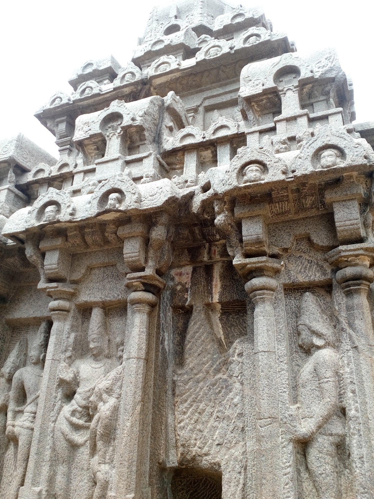 Detailed Pallava stone relief at Mahabalipuram