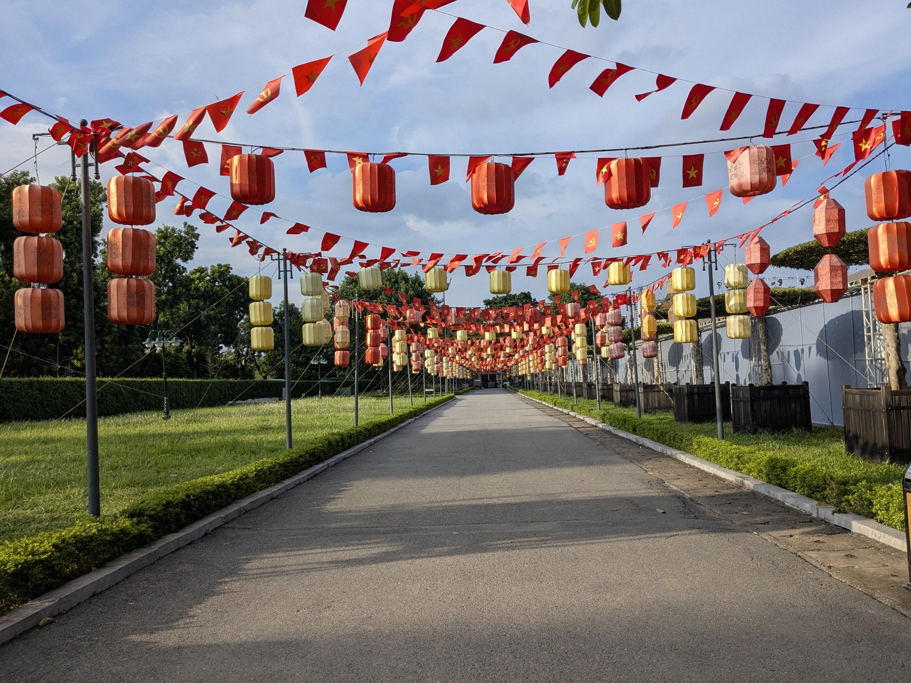 Lantern-lined courtyard inside the Imperial Citadel of Thang Long